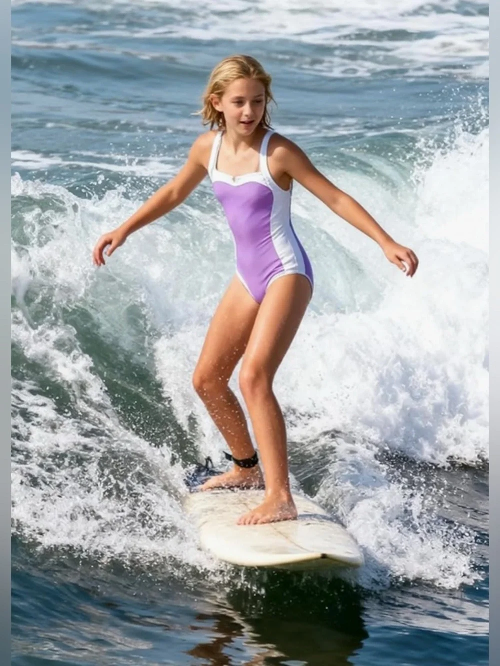 NEW-13-14 Girl purple & white  Adjustable Strap Color Padded Pool Beach Swimwear
